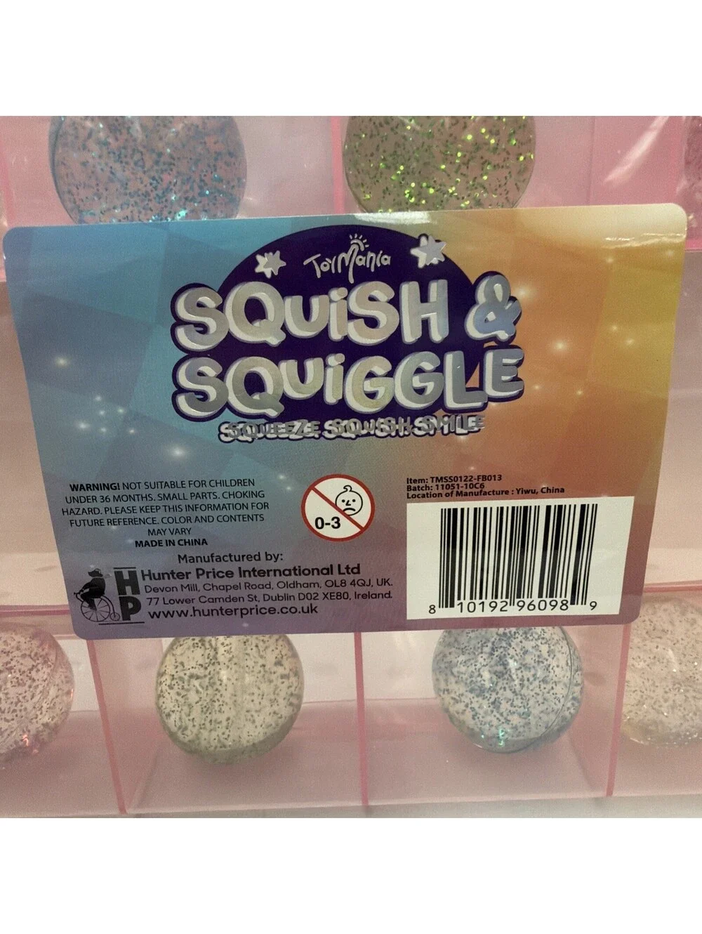 ToyMania Squish and Squiggle Glitter Bouncy balls with Carry Case 12 Balls